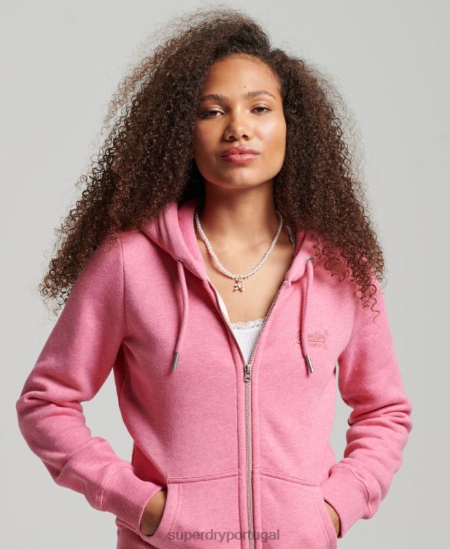 moletom com zíper bordado logo vintage mulheres rosa roupas Superdry 2208H3355