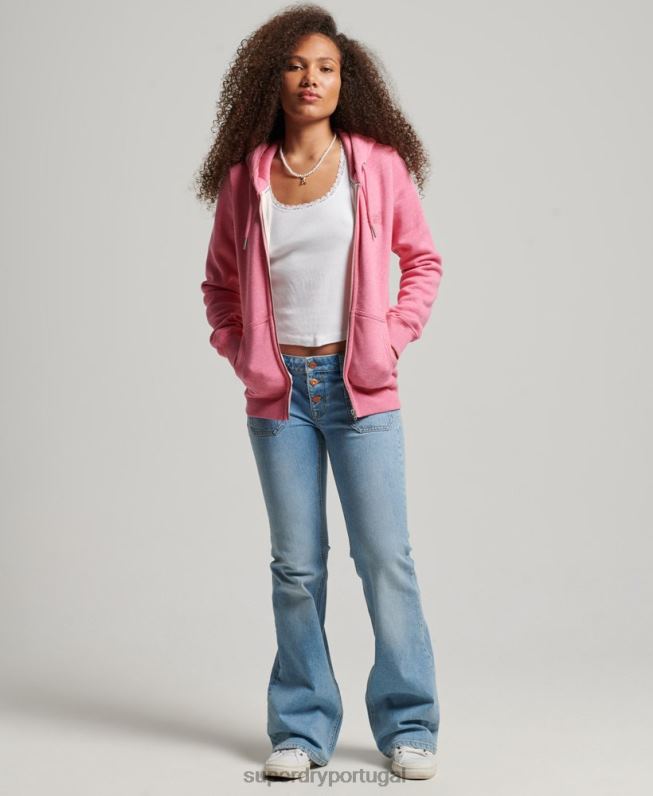 moletom com zíper bordado logo vintage mulheres rosa roupas Superdry 2208H3355