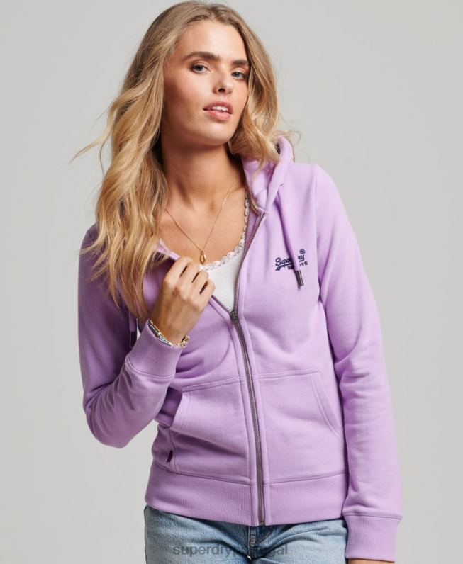 moletom com zíper bordado logo vintage mulheres roxo roupas Superdry 2208H2238