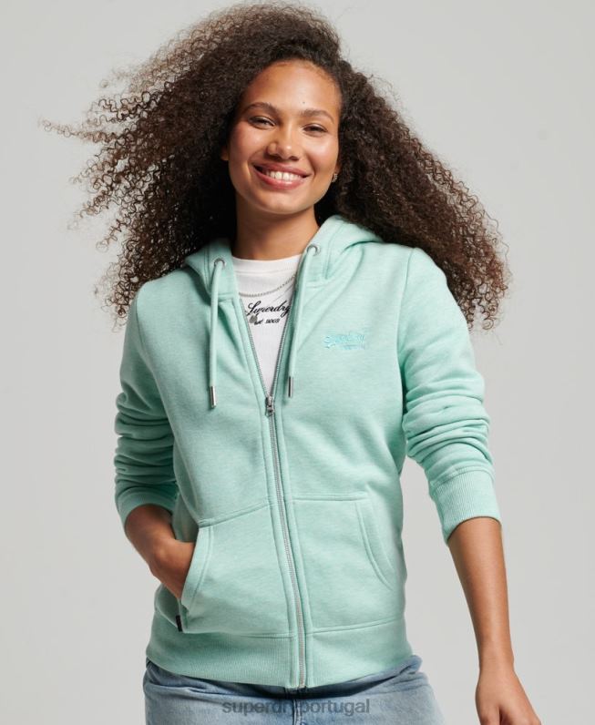 moletom com zíper bordado logo vintage mulheres verde roupas Superdry 2208H3268