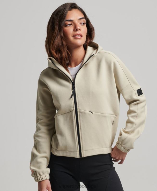 moletom com zíper code tech mulheres bege roupas Superdry 2208H3267