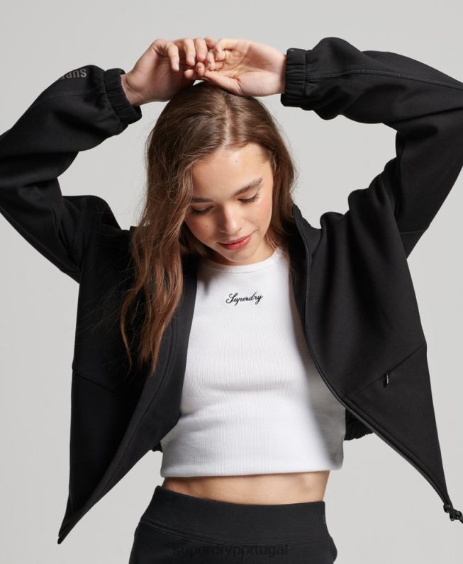 moletom com zíper code tech mulheres preto roupas Superdry 2208H3342