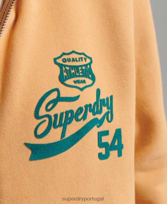 moletom com zíper da faculdade script mulheres amarelo roupas Superdry 2208H3498
