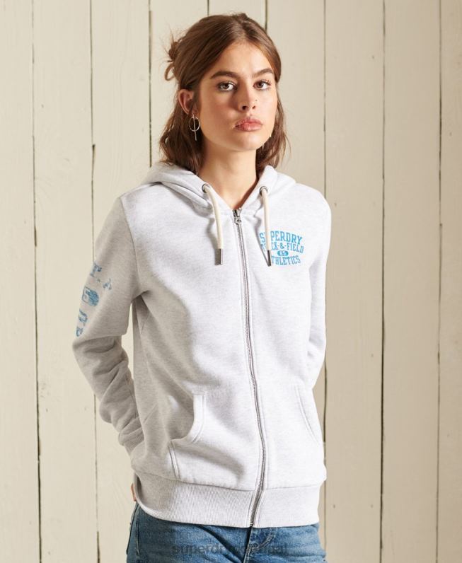 moletom com zíper de atletismo mulheres cinza claro roupas Superdry 2208H6085