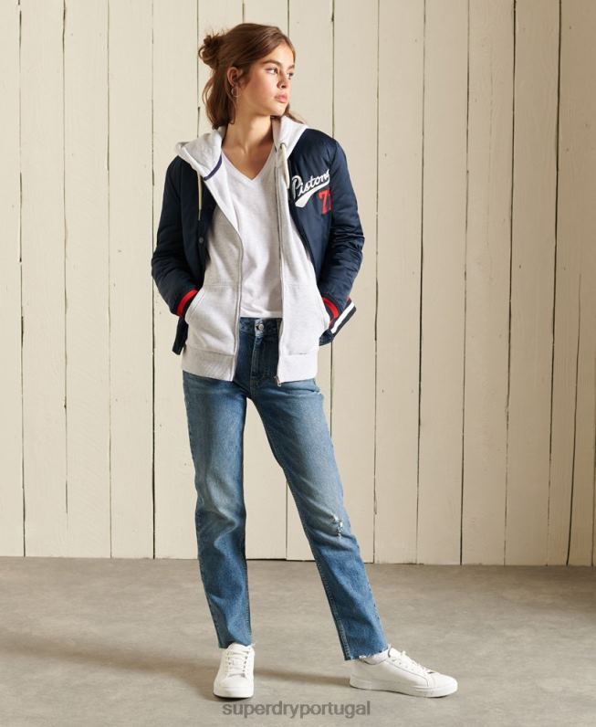 moletom com zíper de atletismo mulheres cinza claro roupas Superdry 2208H6085