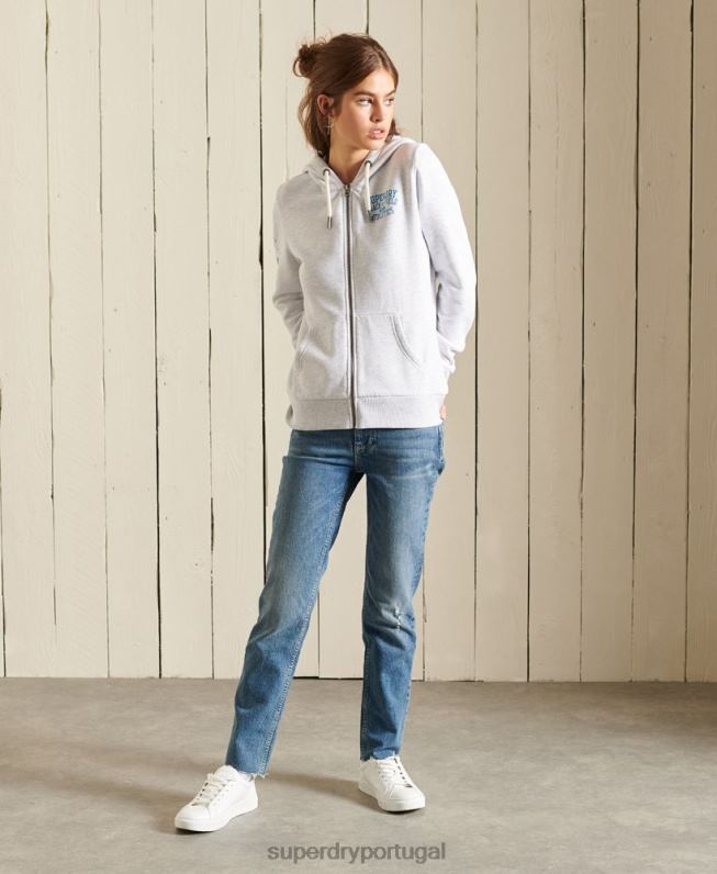 moletom com zíper de atletismo mulheres cinza claro roupas Superdry 2208H6085