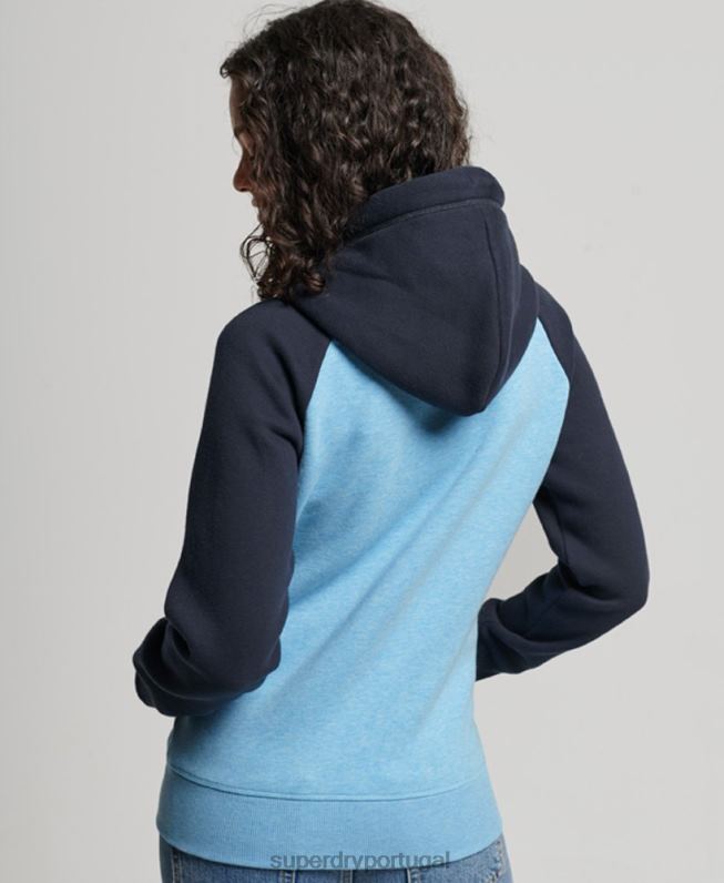 moletom com zíper de beisebol bordado com logo vintage mulheres azul roupas Superdry 2208H3387