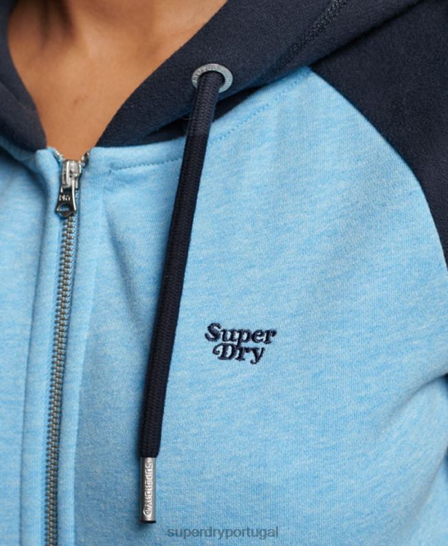 moletom com zíper de beisebol bordado com logo vintage mulheres azul roupas Superdry 2208H3387
