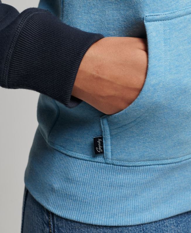 moletom com zíper de beisebol bordado com logo vintage mulheres azul roupas Superdry 2208H3387