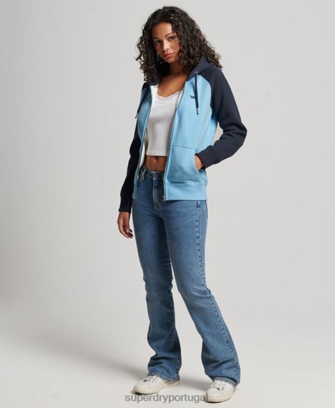 moletom com zíper de beisebol bordado com logo vintage mulheres azul roupas Superdry 2208H3387