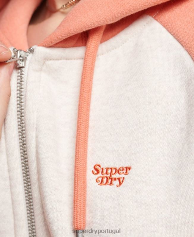moletom com zíper de beisebol bordado com logo vintage mulheres coral roupas Superdry 2208H3339