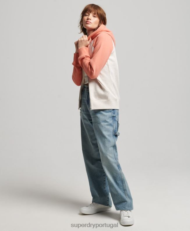 moletom com zíper de beisebol bordado com logo vintage mulheres coral roupas Superdry 2208H3339