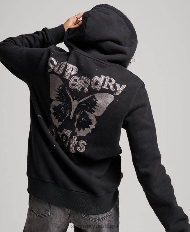 moletom com zíper de loja de produtos vintage mulheres preto roupas Superdry 2208H3351