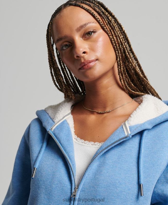 moletom com zíper forrado essencial borg mulheres azul roupas Superdry 2208H5750