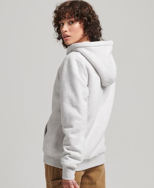 moletom com zíper forrado essencial borg mulheres cinza claro roupas Superdry 2208H5752