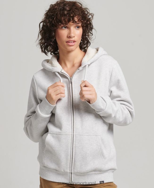 moletom com zíper forrado essencial borg mulheres cinza claro roupas Superdry 2208H5752