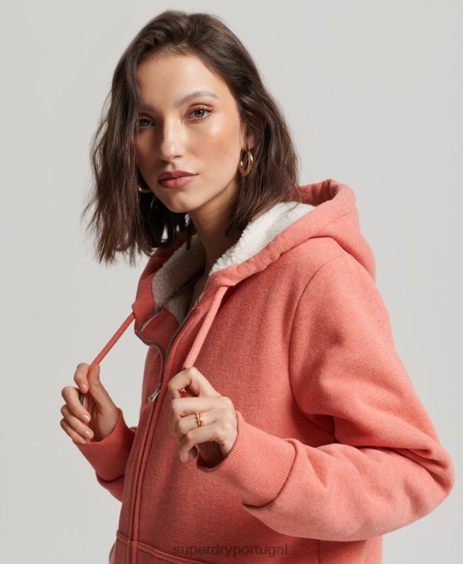 moletom com zíper forrado essencial borg mulheres coral roupas Superdry 2208H5767