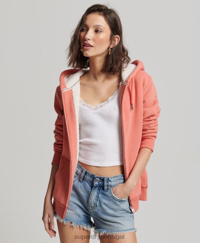 moletom com zíper forrado essencial borg mulheres coral roupas Superdry 2208H5767
