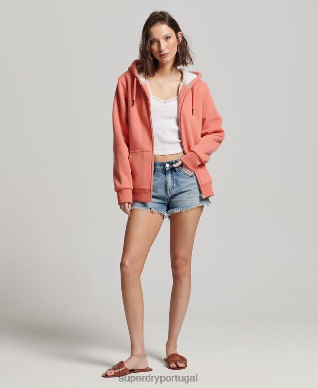 moletom com zíper forrado essencial borg mulheres coral roupas Superdry 2208H5767
