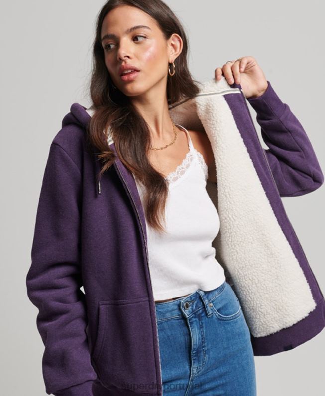 moletom com zíper forrado essencial borg mulheres roxo roupas Superdry 2208H5818