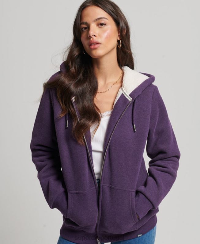 moletom com zíper forrado essencial borg mulheres roxo roupas Superdry 2208H5818