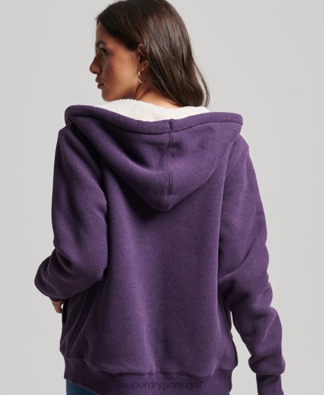 moletom com zíper forrado essencial borg mulheres roxo roupas Superdry 2208H5818
