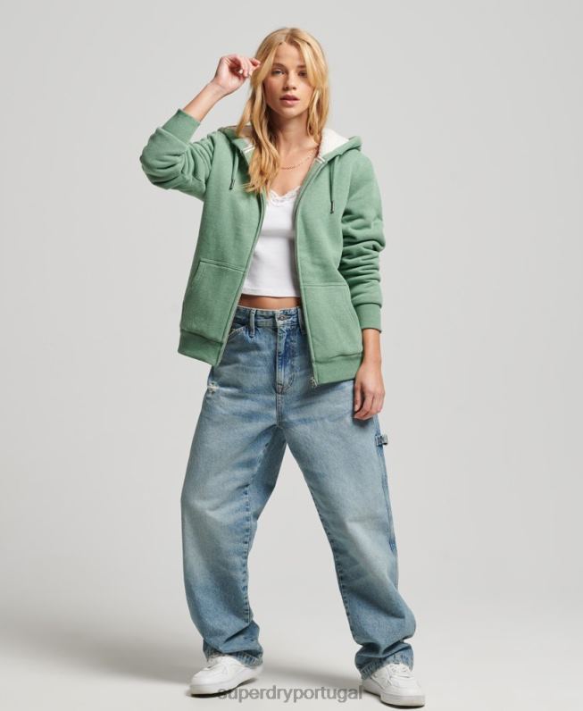 moletom com zíper forrado essencial borg mulheres verde roupas Superdry 2208H5742