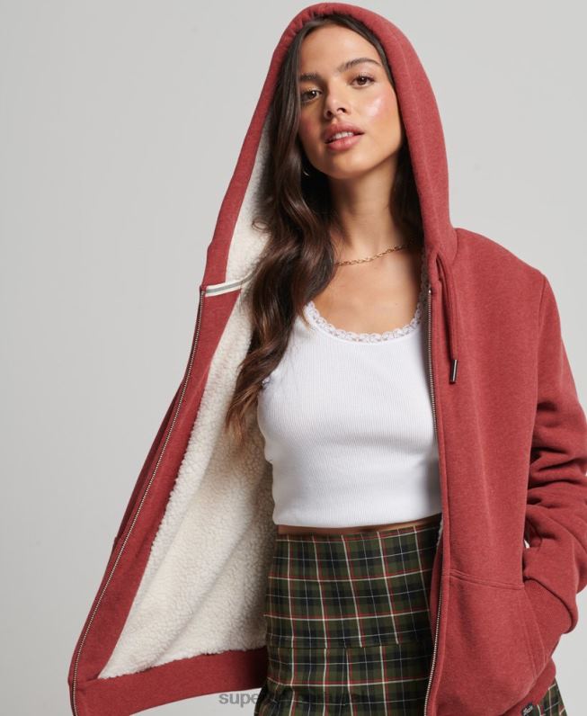 moletom com zíper forrado essencial borg mulheres vermelho roupas Superdry 2208H5779
