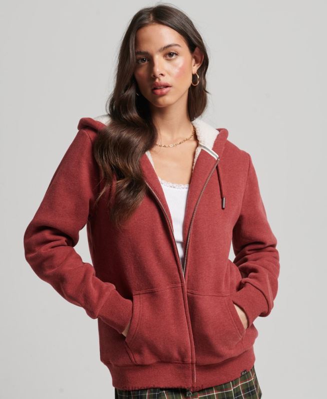 moletom com zíper forrado essencial borg mulheres vermelho roupas Superdry 2208H5779