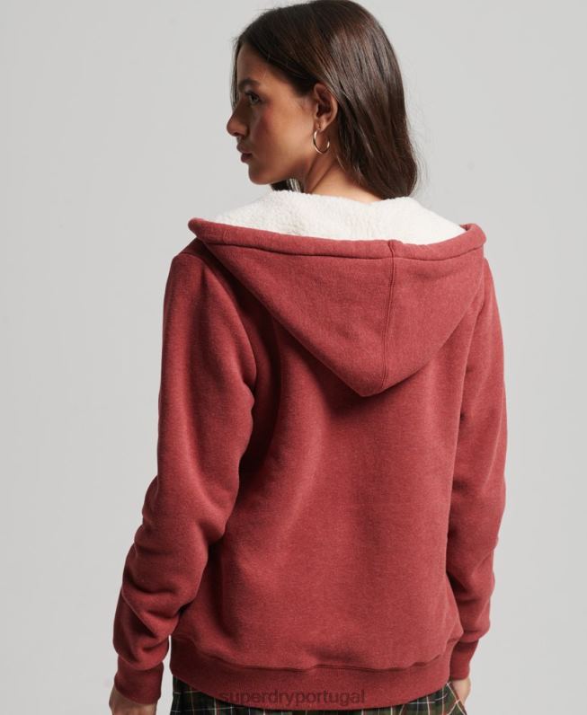 moletom com zíper forrado essencial borg mulheres vermelho roupas Superdry 2208H5779