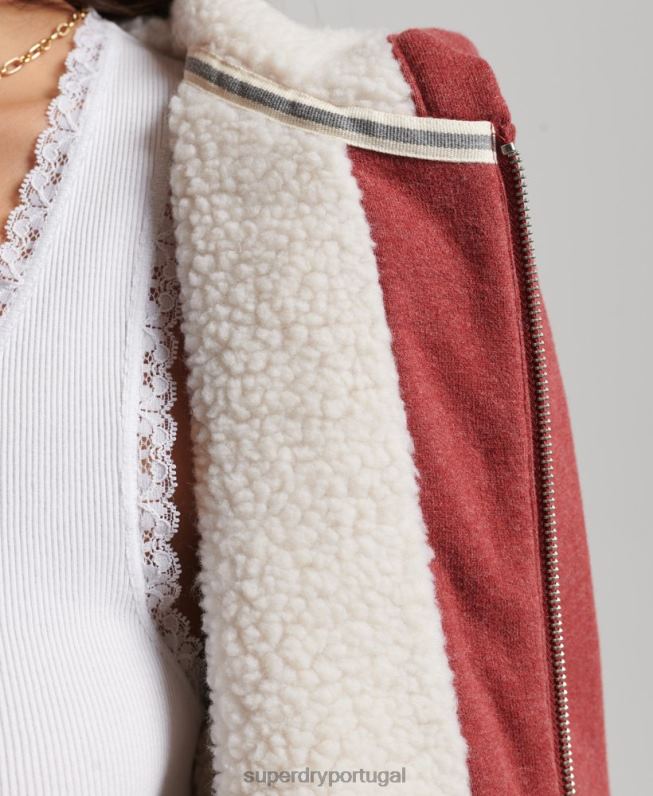 moletom com zíper forrado essencial borg mulheres vermelho roupas Superdry 2208H5779