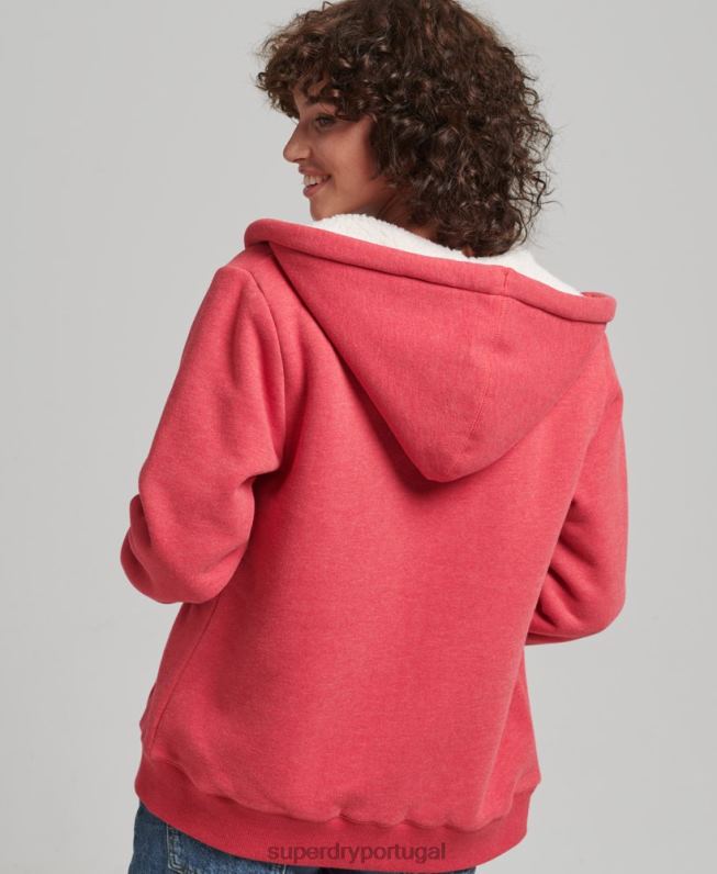 moletom com zíper forrado essencial borg mulheres vermelho roupas Superdry 2208H5842