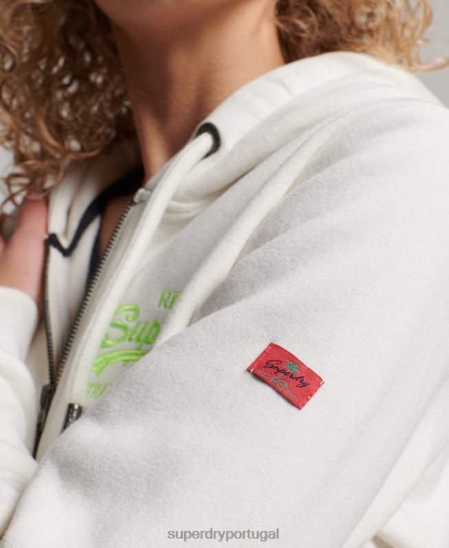 moletom com zíper neon com logo vintage mulheres creme roupas Superdry 2208H2252
