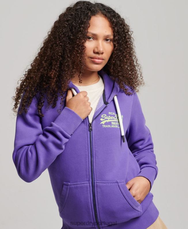 moletom com zíper neon com logo vintage mulheres roxo roupas Superdry 2208H2287