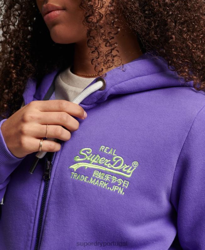 moletom com zíper neon com logo vintage mulheres roxo roupas Superdry 2208H2287