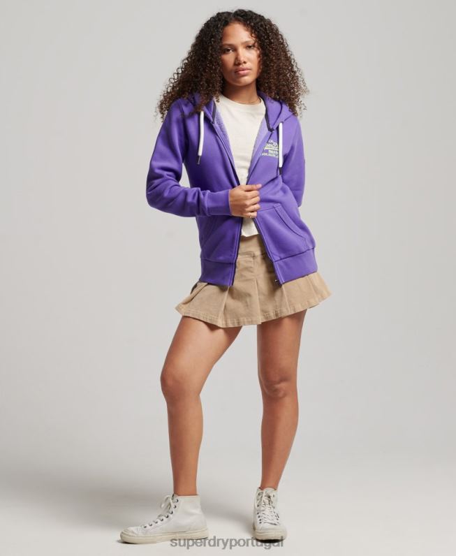 moletom com zíper neon com logo vintage mulheres roxo roupas Superdry 2208H2287