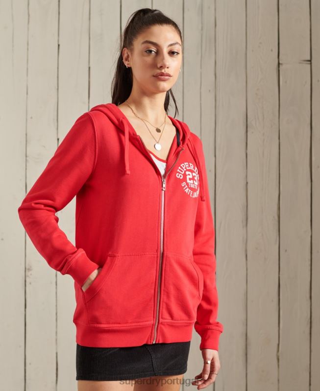 moletom com zíper superestado mulheres vermelho roupas Superdry 2208H3506