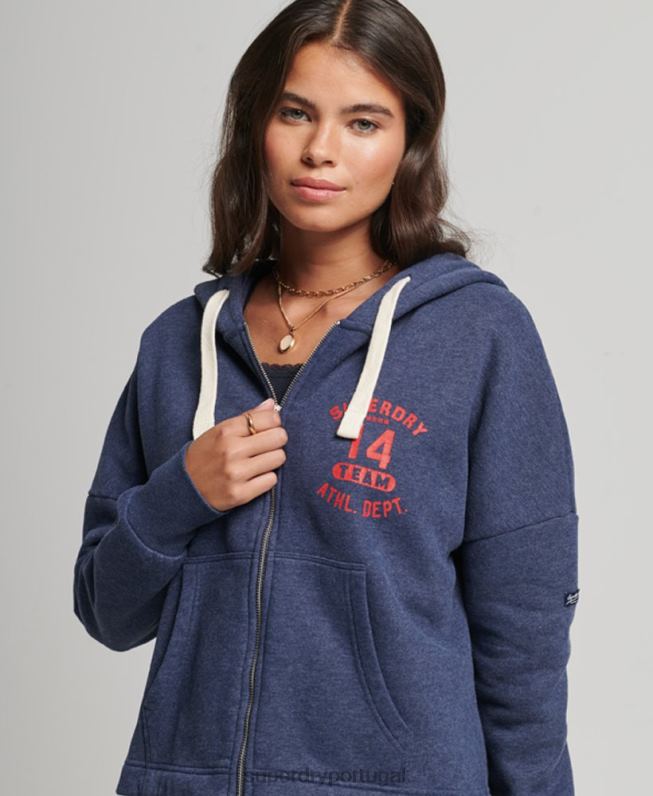 moletom com zíper universitário vintage mulheres marinha roupas Superdry 2208H5869