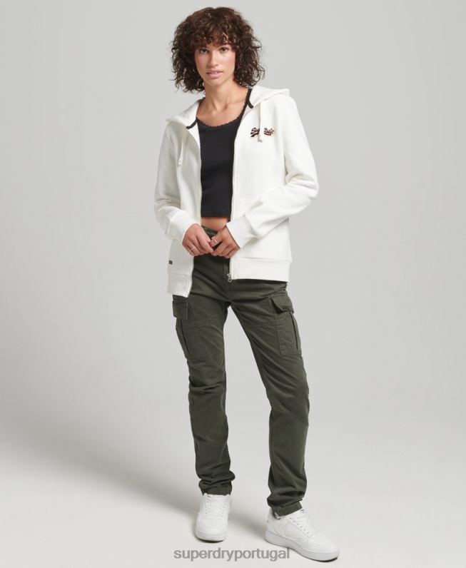 moletom com zíper vintage com logo arco-íris mulheres branco roupas Superdry 2208H6110