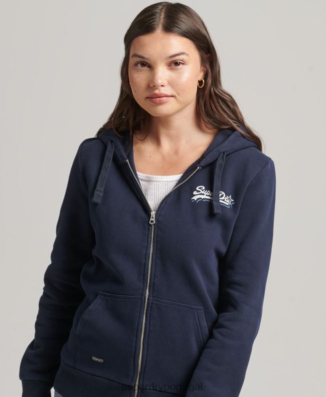moletom com zíper vintage com logo arco-íris mulheres marinha roupas Superdry 2208H6155
