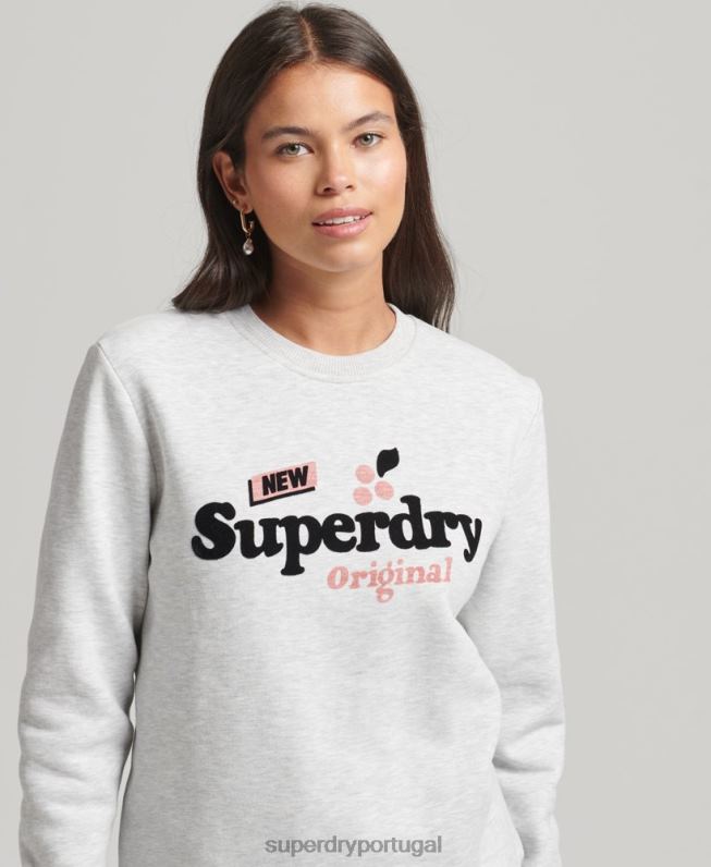 moletom cooper nostalgia crew mulheres cinza claro roupas Superdry 2208H6002