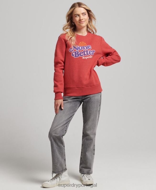 moletom cooper nostalgia crew mulheres vermelho roupas Superdry 2208H6072