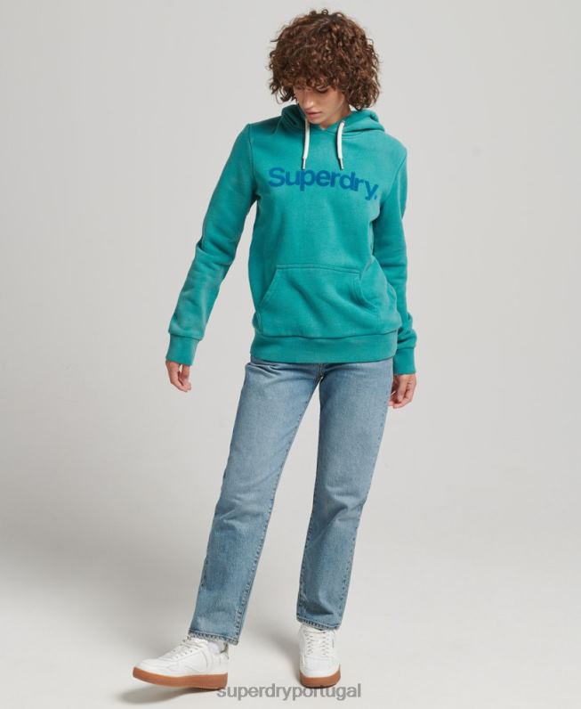 moletom core logo anos 80 mulheres azul roupas Superdry 2208H6073