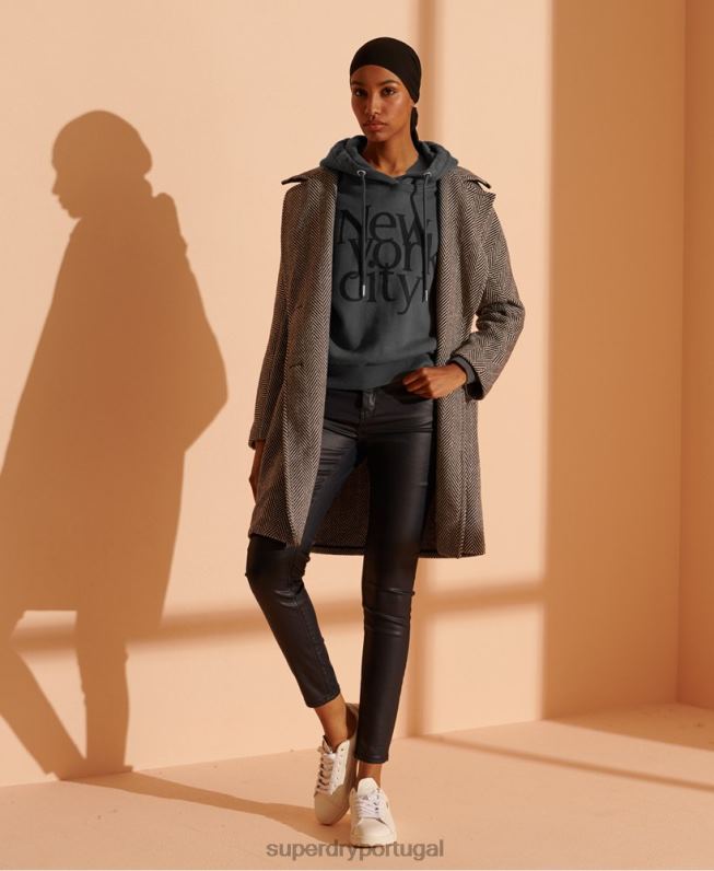 moletom cropped nyc times mulheres cinza roupas Superdry 2208H6136