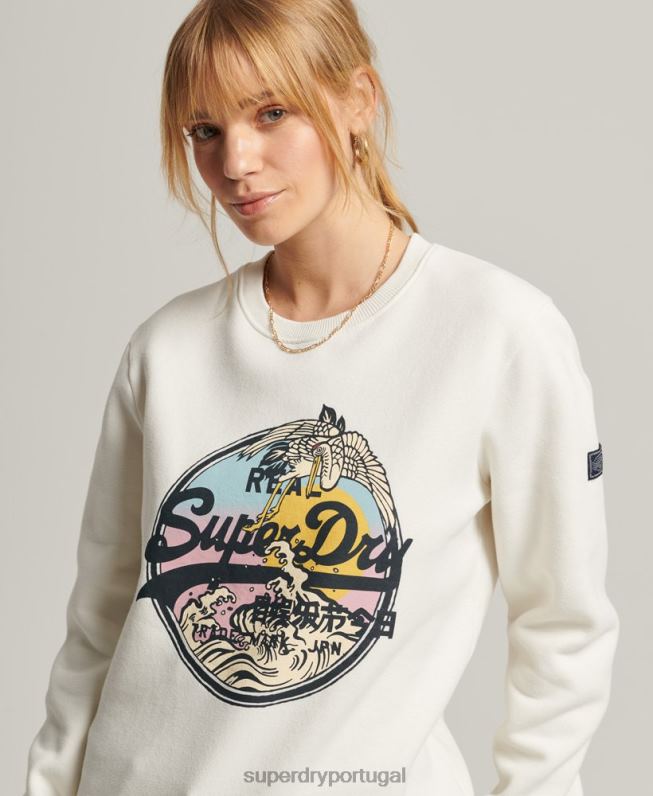 moletom da equipe narrativa com logo vintage mulheres creme roupas Superdry 2208H3456