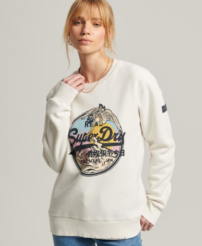 moletom da equipe narrativa com logo vintage mulheres creme roupas Superdry 2208H3456