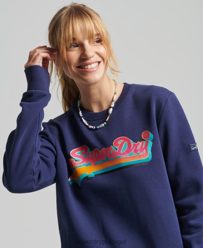 moletom da equipe sazonal com logo vintage mulheres marinha roupas Superdry 2208H5958