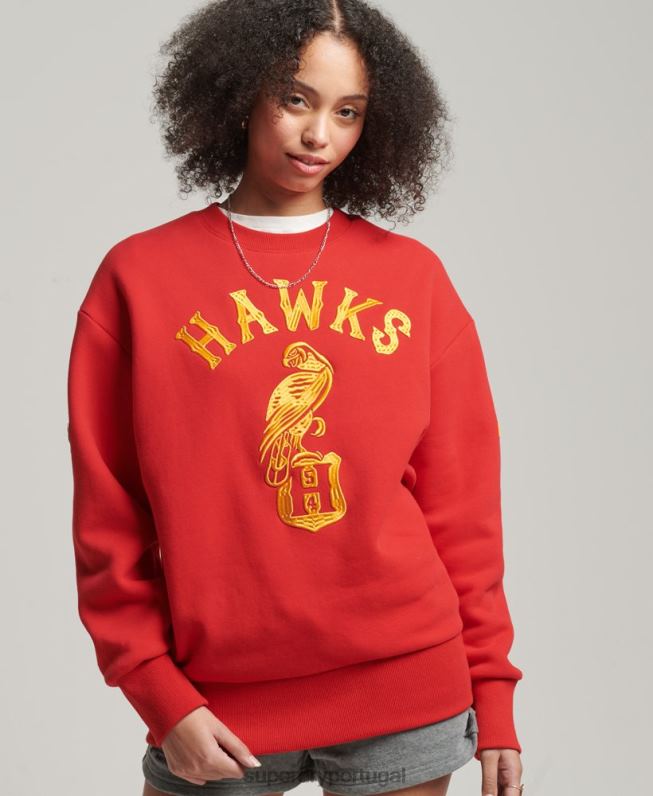 moletom da tripulação colegial vintage mulheres vermelho roupas Superdry 2208H5810