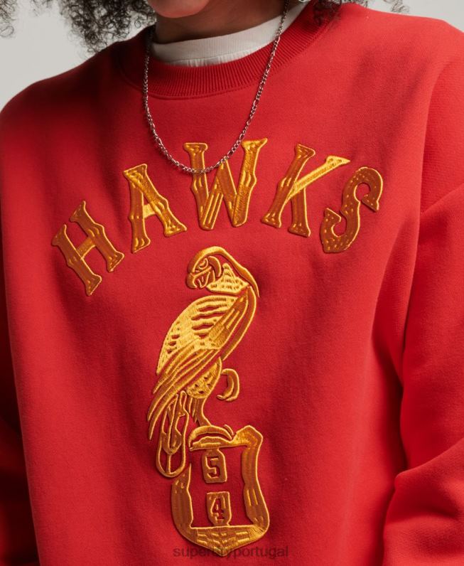 moletom da tripulação colegial vintage mulheres vermelho roupas Superdry 2208H5810