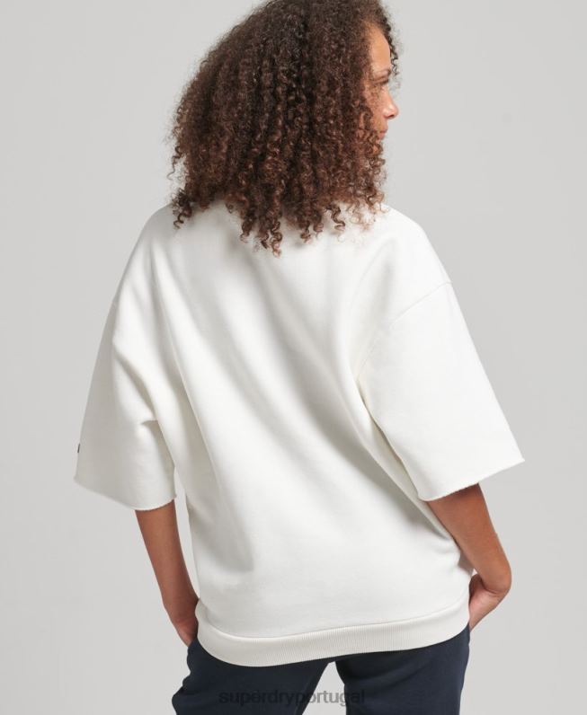 moletom da tripulação da faculdade de manga curta mulheres creme roupas Superdry 2208H3477